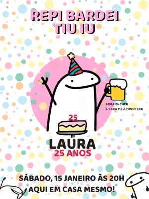Convite Aniversário Flork Rosa Divertido para Editar