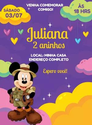 Convite de Aniversário Mickey Safari Explorador para Editar