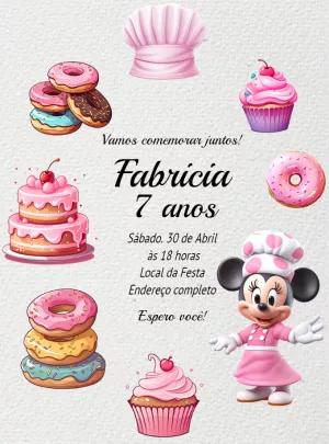 Convite Aniversário Minnie Confeiteira para Editar Online