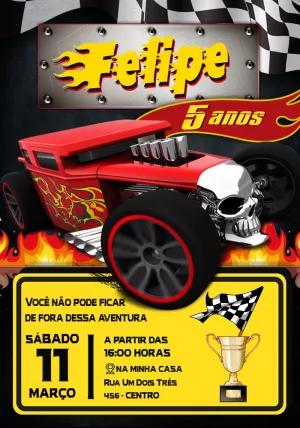 Convite Aniversário Carros de Corrida Editável Online