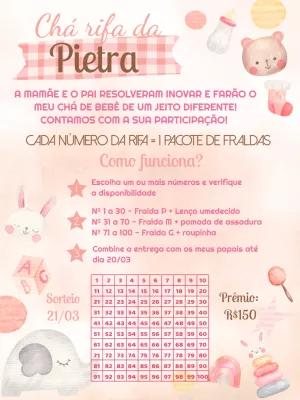 Convite Chá Rifa de Bebê com Bichinhos para Editar Online