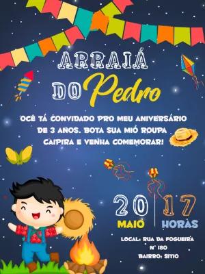 Convite Aniversário Festa Junina Menino Caipira para Editar