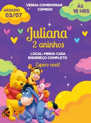 Convite Aniversário Ursinho Pooh com a Turma para Editar