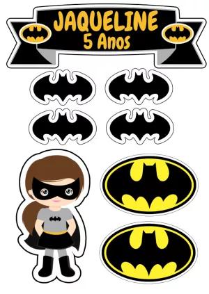 Topo de Bolo Batman Menina Editável para Aniversário