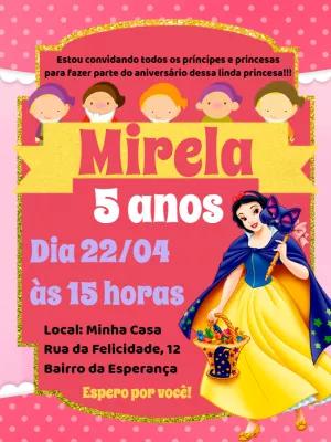 Convite de Aniversário Princesa Branca de Neve Editável Online