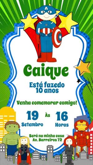 Convite de Aniversário Vingadores com Heróis para Editar Online
