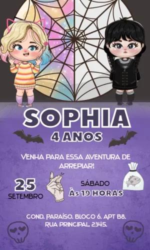 Convite de Aniversário Wandinha e Enid para Editar Online