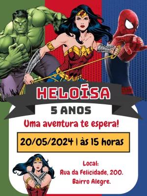 Convite Aniversário Super Heróis e Heroínas para Editar
