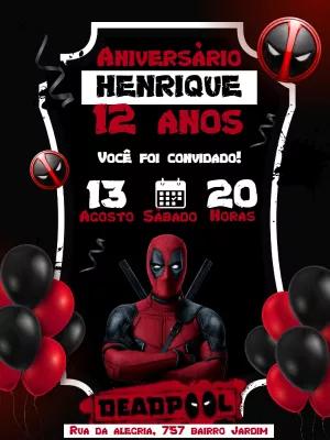 Convite Aniversário Deadpool para Editar Online