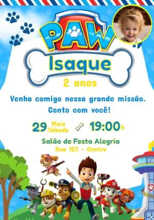 Convite Aniversário Patrulha Canina com Foto para Editar Online