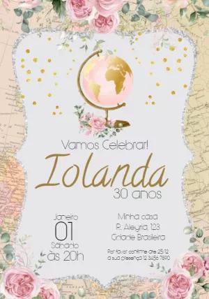 Convite de Aniversário Viagem Floral para Editar Online