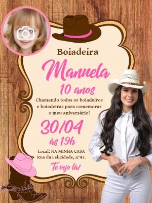 Convite Aniversário Boiadeira com Foto para Editar
