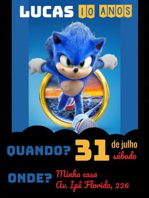 Convite de Aniversário Sonic Editável para Imprimir e Enviar
