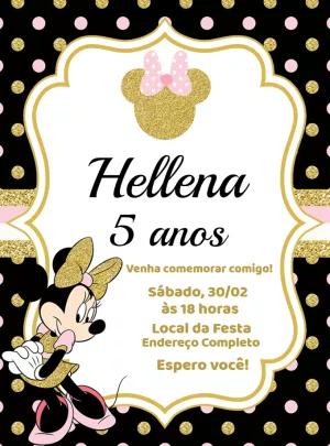 Convite Aniversário Minnie Mouse Glitter Rosa para Editar Online