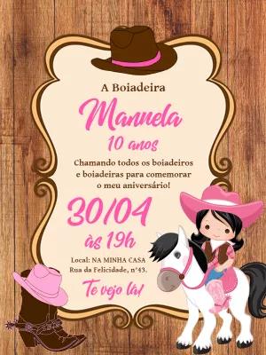 Convite Aniversário Boiadeira Cowgirl para Editar Online