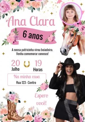 Convite Aniversário Boiadeira com Foto para Editar Online