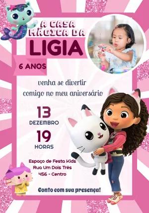 Convite A Casa Mágica da Gabby com Foto para Editar Online