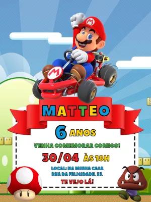 Convite de Aniversário Super Mario Kart para Editar Online