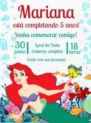 Convite Aniversário Pequena Sereia Ariel para Editar Online