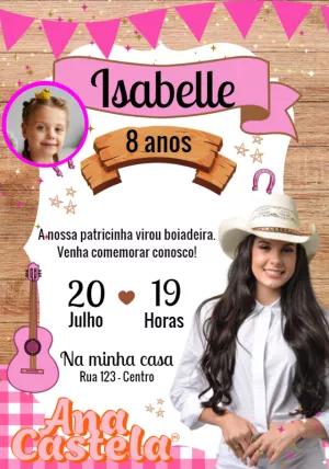 Convite Aniversário Ana Castela Boiadeira com Foto para Editar