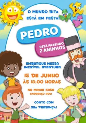Convite Aniversário Mundo Bita com Personagens para Editar Online