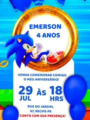 Convite de Aniversário Sonic Editável Online para Imprimir