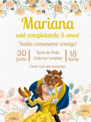 Convite de Aniversário A Bela e a Fera Editável Online