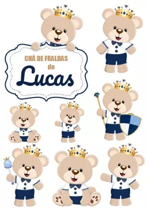 Topo de Bolo Chá de Fraldas Ursinho Príncipe para Editar