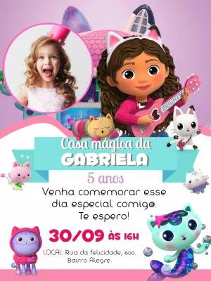 Convite Aniversário Casa Mágica da Gabby com Foto para Editar