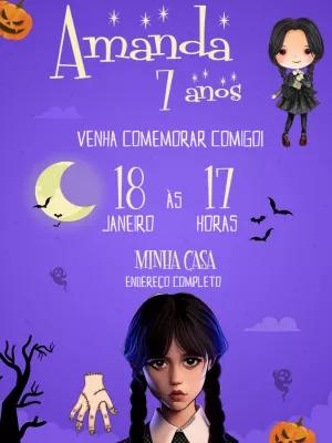 Convite de Aniversário Wandinha Addams para Editar Online
