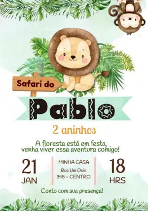 Convite de Aniversário Safari com Animais para Editar Online