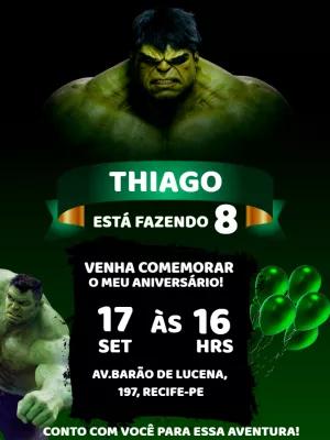 Convite de Aniversário Hulk para Editar e Imprimir