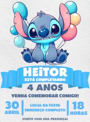 Convite de Aniversário Stitch Fofo para Editar Online