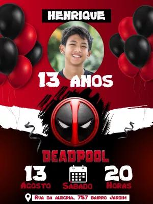 Convite Aniversário Deadpool com Foto para Editar Online
