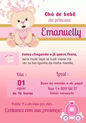 Convite Chá de Bebê Ursinha Princesa para Editar Online