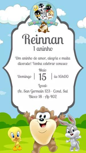Convite de Aniversário Looney Tunes Baby para Editar Online