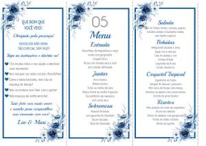 Menu de Casamento Floral Azul para Editar Online