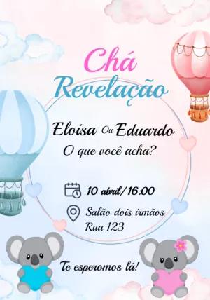 Convite Chá Revelação Coala e Balão para Editar Online