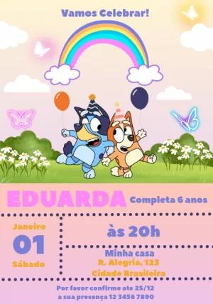 Convite Aniversário Bluey e Bingo para Editar Online