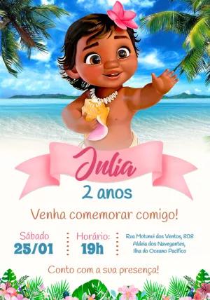 Convite Aniversário Moana Baby para Editar e Imprimir
