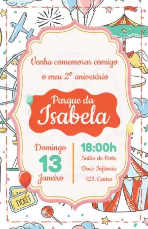 Convite Aniversário Parque de Diversões Infantil para Editar Online