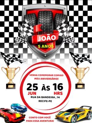 Convite Aniversário Carros de Corrida para Editar Online