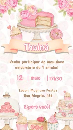 Convite de Aniversário Doceria Aquarela para Editar Online