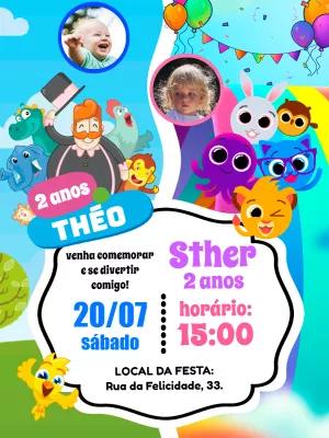 Convite Duplo Mundo Bita e Bolofofos com Foto para Editar