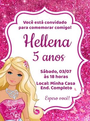 Convite Aniversário Barbie para Editar e Enviar Online