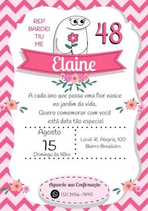 Convite Aniversário Flork Meme com Flores para Editar Online
