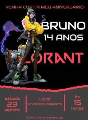 Convite Aniversário Valorant com Killjoy para Editar Online