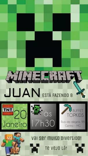 Convite Aniversário Minecraft com Creeper para Editar Online