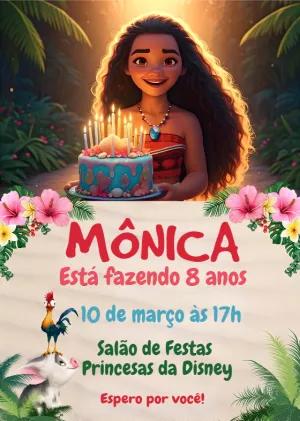Convite de Aniversário Moana para Editar e Personalizar Online