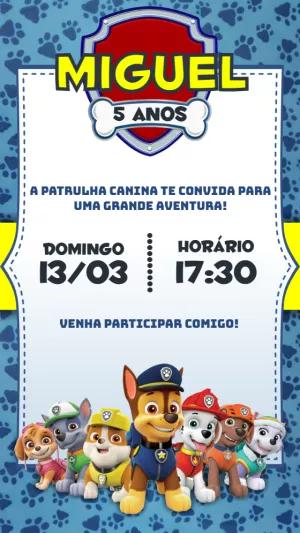 Convite Aniversário Patrulha Canina com a Turma para Editar